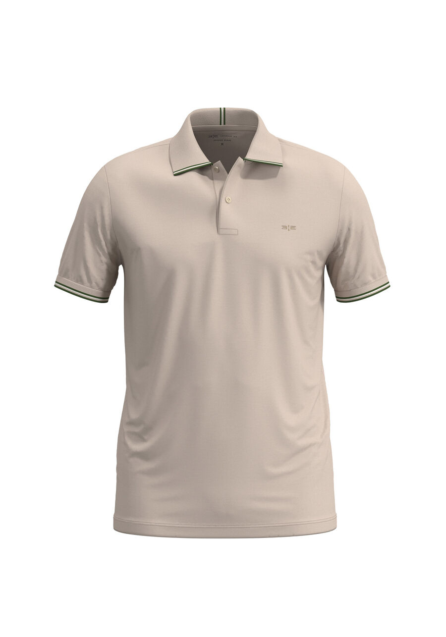 Camisa De Mangas Curtas Com Gola Polo Em Malha Piquet, BEGE SILVERSTONE. Camisa De Mangas Curtas Com Gola Polo Em Malha Piquet, BEGE SILVERSTONE, large.