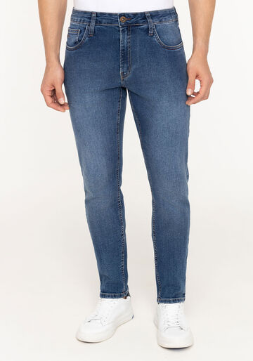 Calça Jeans Slim Com Elastano E Bolsos Turbofan, JEANS. Calça Jeans Slim Com Elastano E Bolsos Turbofan, JEANS, large.