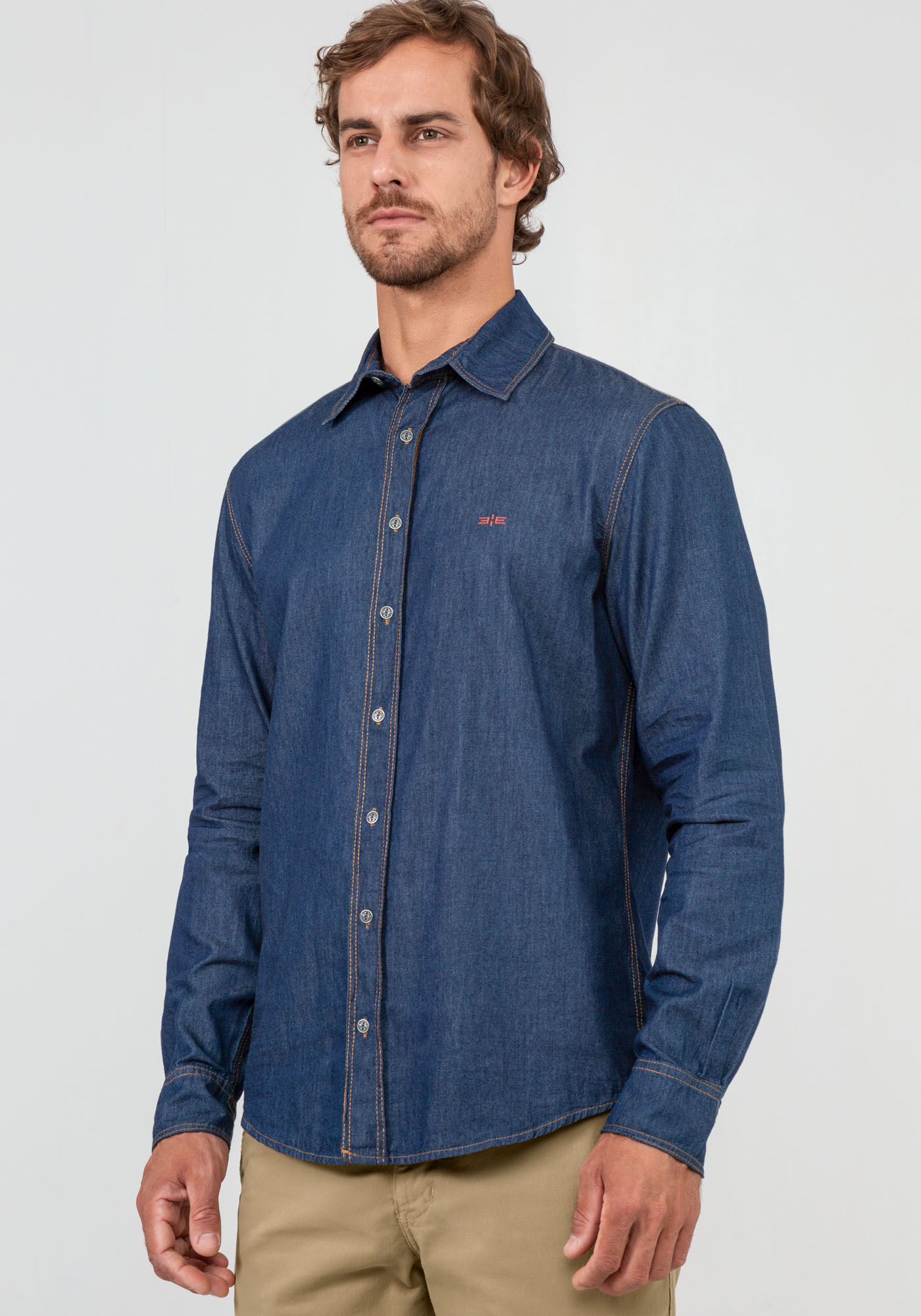 Camisa masculina Manga Longa, JEANS ESCURO, large.