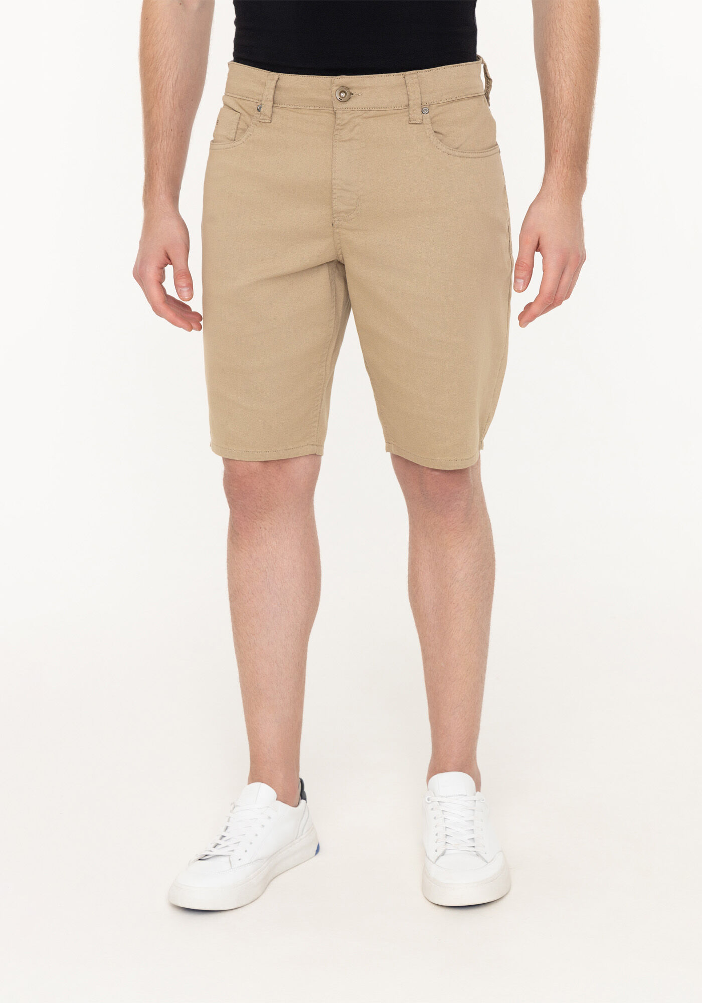 Bermuda Reta Radial Em Sarja Amaciada Com Elastano, CAQUI AVIATOR, large.