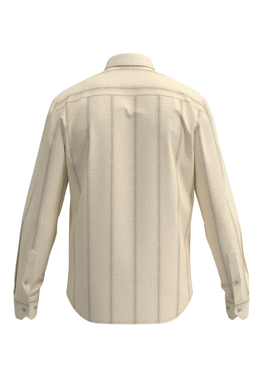 Camisa De Mangas Longas Em Tecido Com Linho, VERTICAL OCRE. Camisa De Mangas Longas Em Tecido Com Linho, VERTICAL OCRE, large.