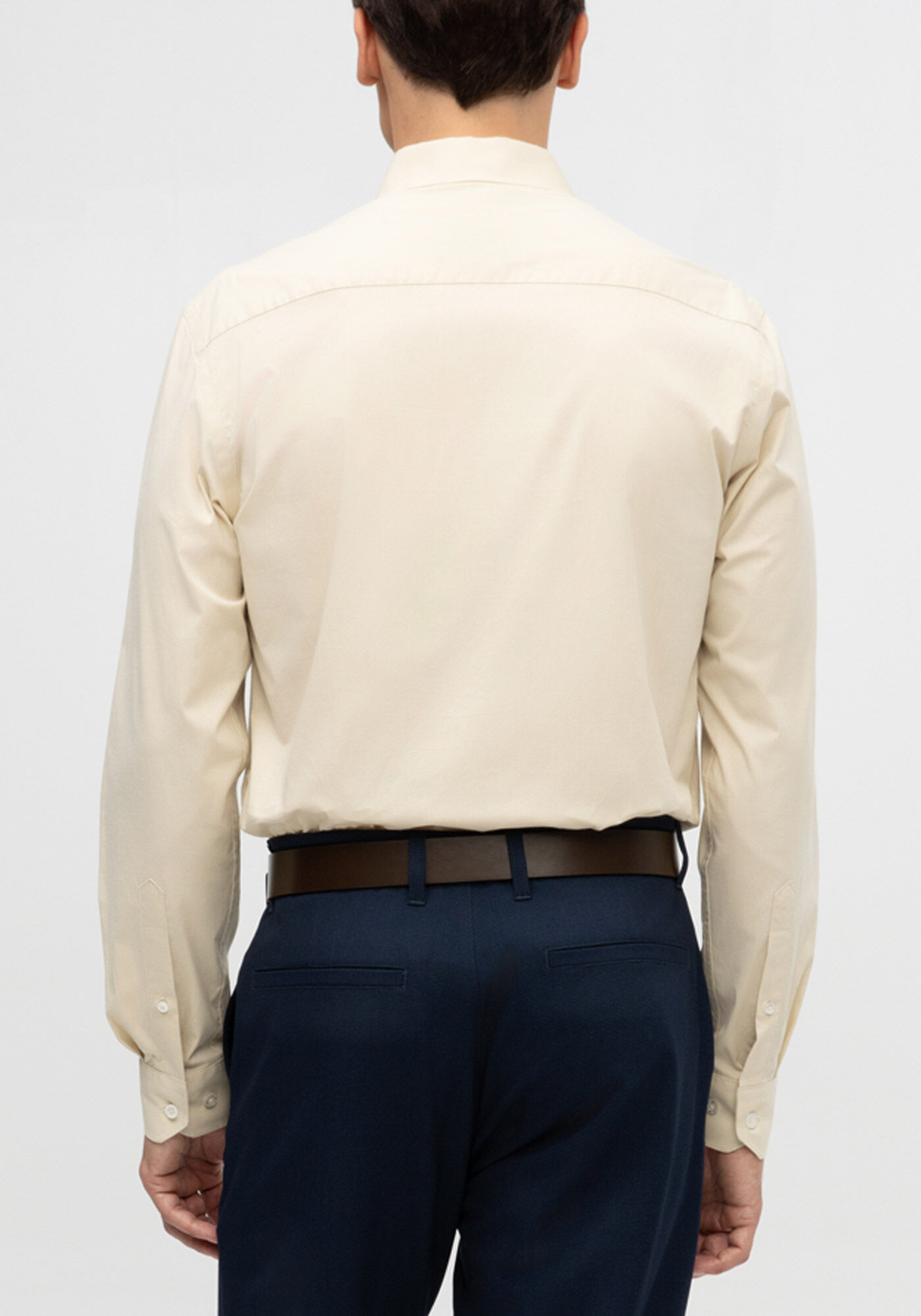 Camisa De Mangas Longas Com Elastano Slim Fit, BEGE GINGER, large.