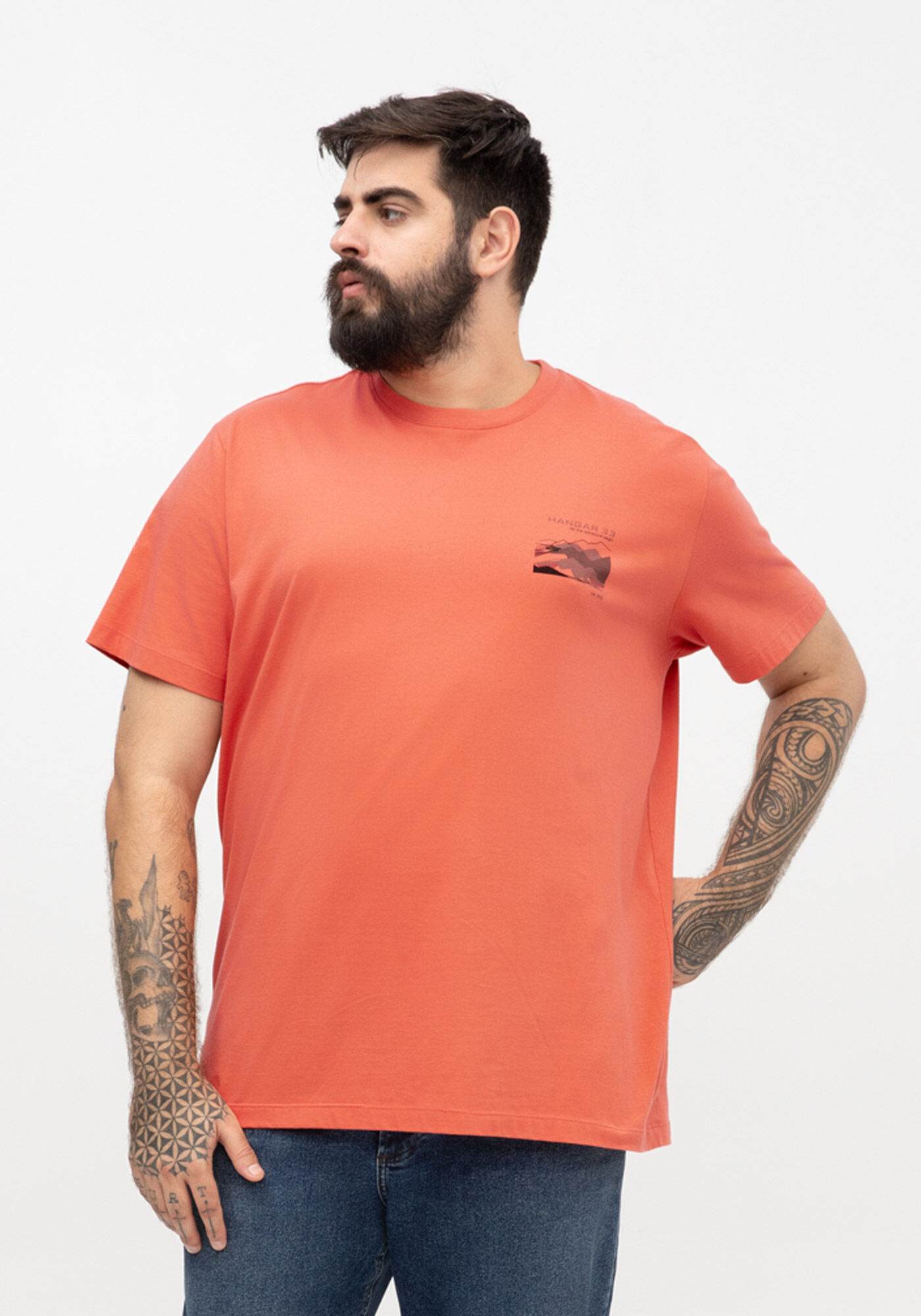 Camiseta Masculina Big & Tall com Detalhe Estampado, LARANJA GILD, large.