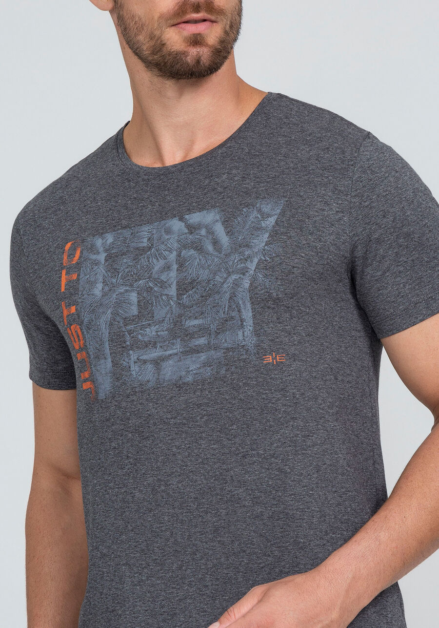 Camiseta Malha Viscose Estampa Just To Fly, MESCLA ESCURO. Camiseta Malha Viscose Estampa Just To Fly, MESCLA ESCURO, large.