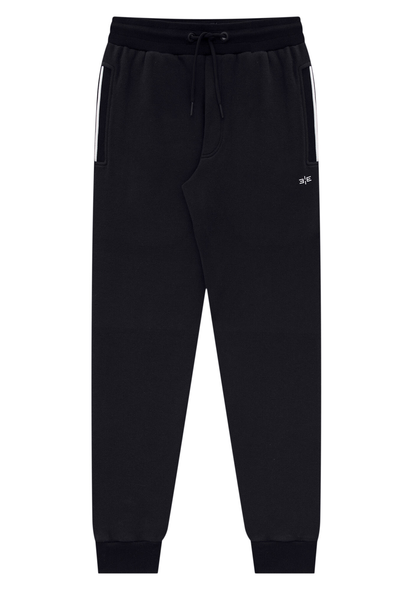 Cal&ccedil;a Jogger Juvenil em Moletom com Retil&iacute;nea Bolso, PRETO REATIVO, large.