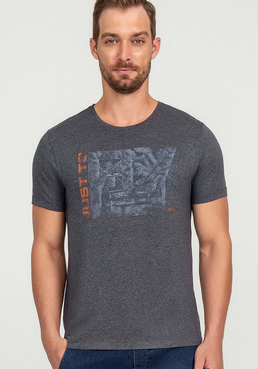 Camiseta Malha Viscose Estampa Just To Fly, MESCLA ESCURO. Camiseta Malha Viscose Estampa Just To Fly, MESCLA ESCURO, large.
