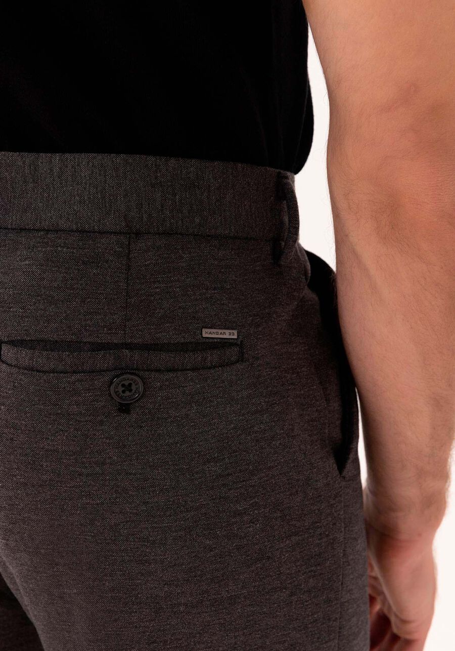 Calça Com Bolsos E Passantes No Cós Em Malha Flex, PRETO REATIVO. Calça Com Bolsos E Passantes No Cós Em Malha Flex, PRETO REATIVO, large.