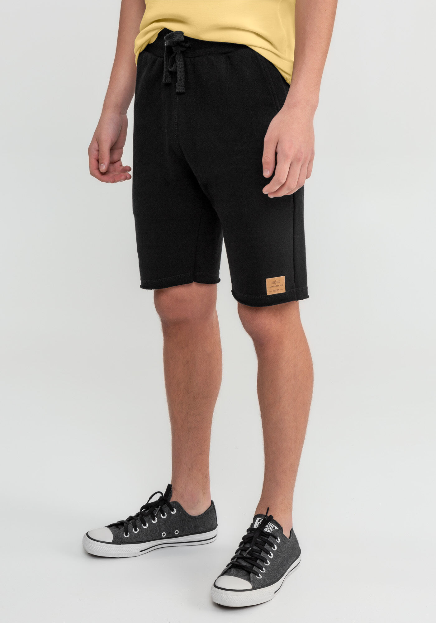 Bermuda Juvenil Masculina em Moletom, PRETO REATIVO, large.