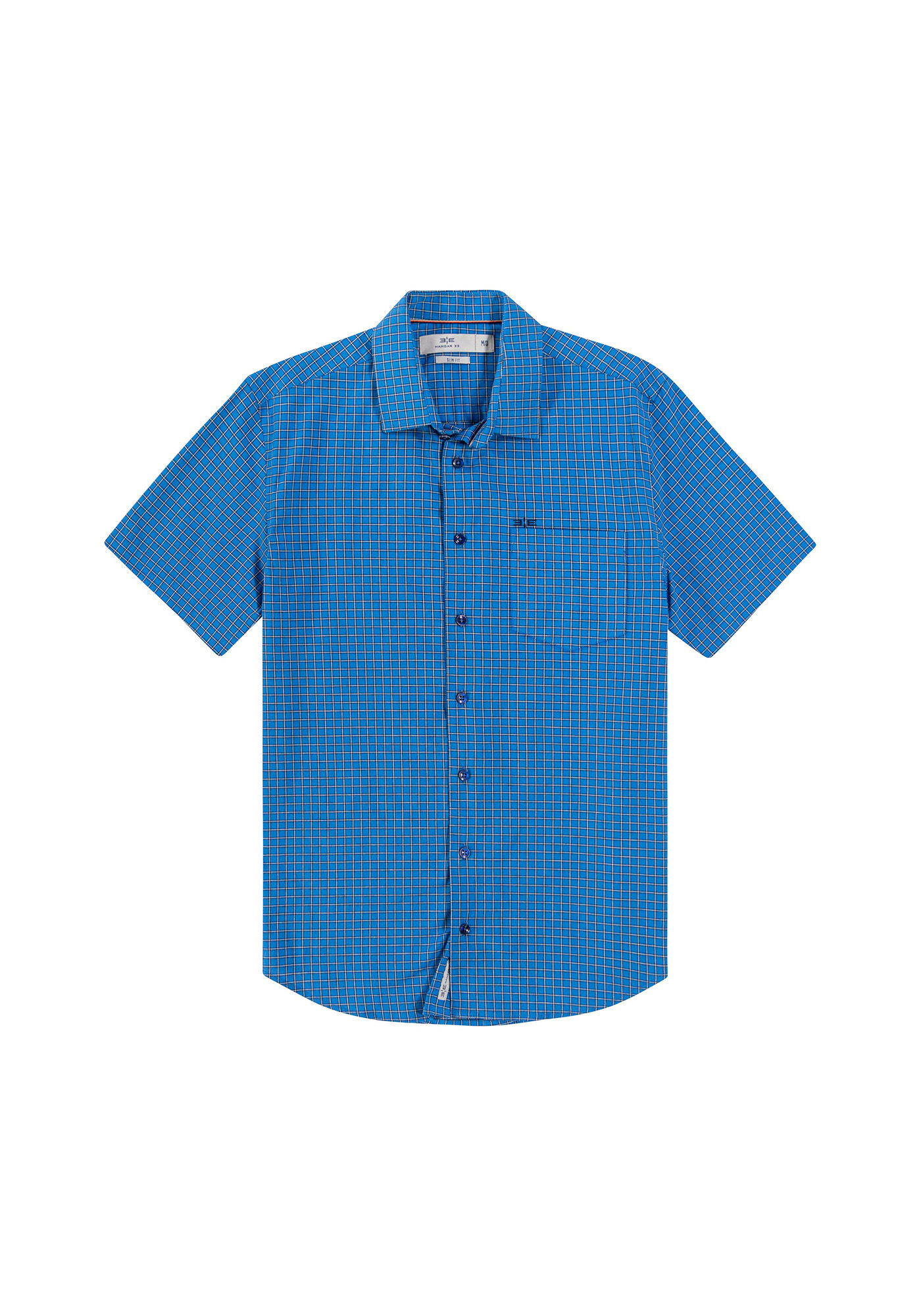 Camisa Masculina Slim Fit  em Tricoline Stretch, AZUL SPARK, large.
