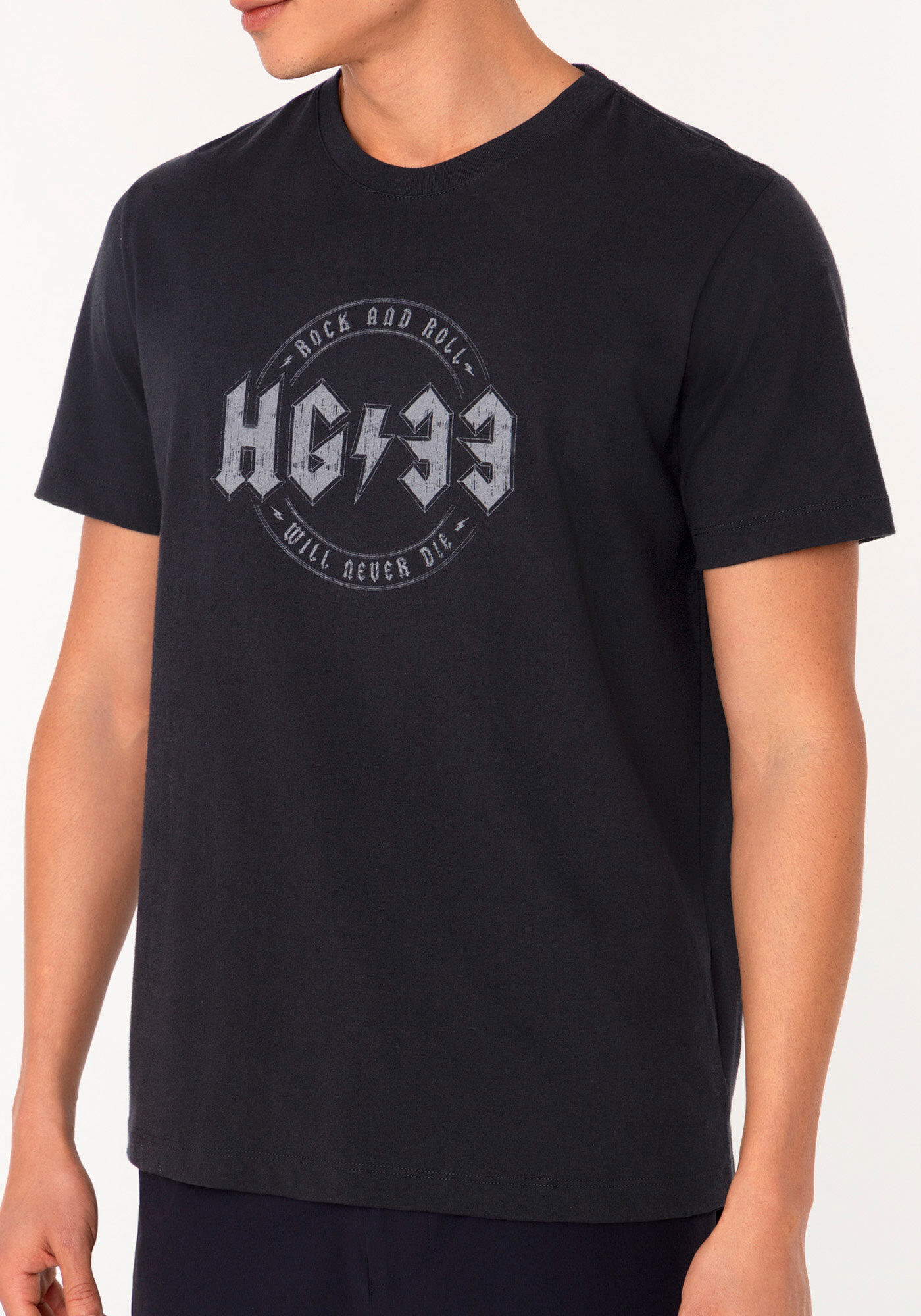 Camiseta De Mangas Curtas Com Estampa Localizada Meia Malha, PRETO, large.