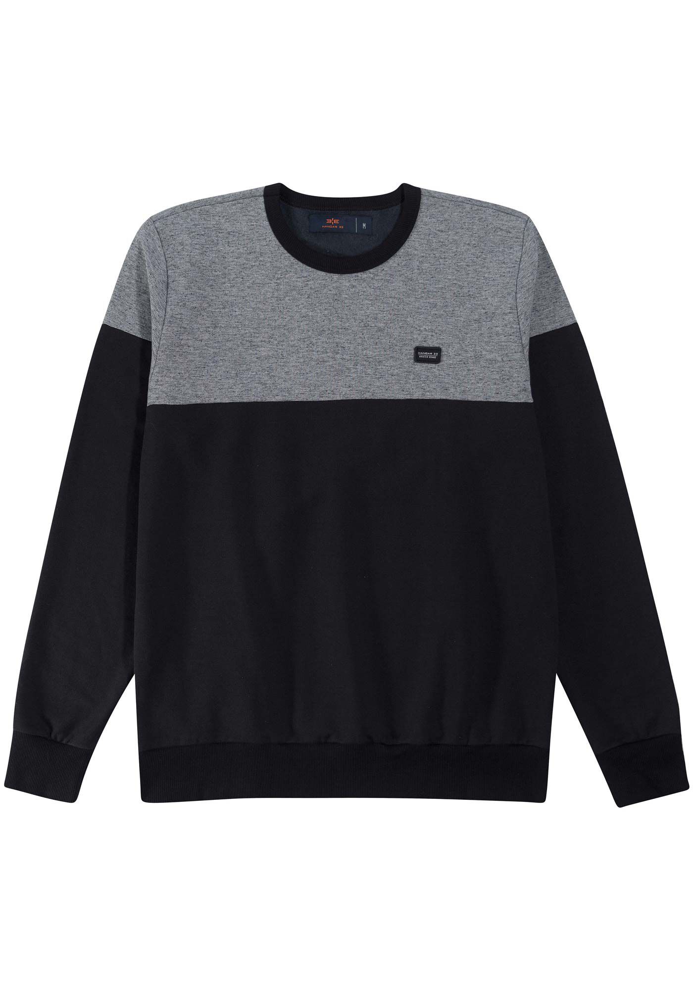 Blus&atilde;o em Moletom Bicolor, PRETO REATIVO, large.