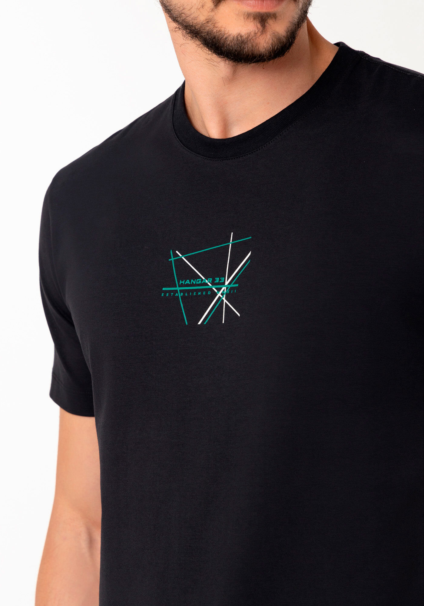 Camiseta Em Malha De Algod&atilde;o E Elastano Com Estampa Local, PRETO, large.