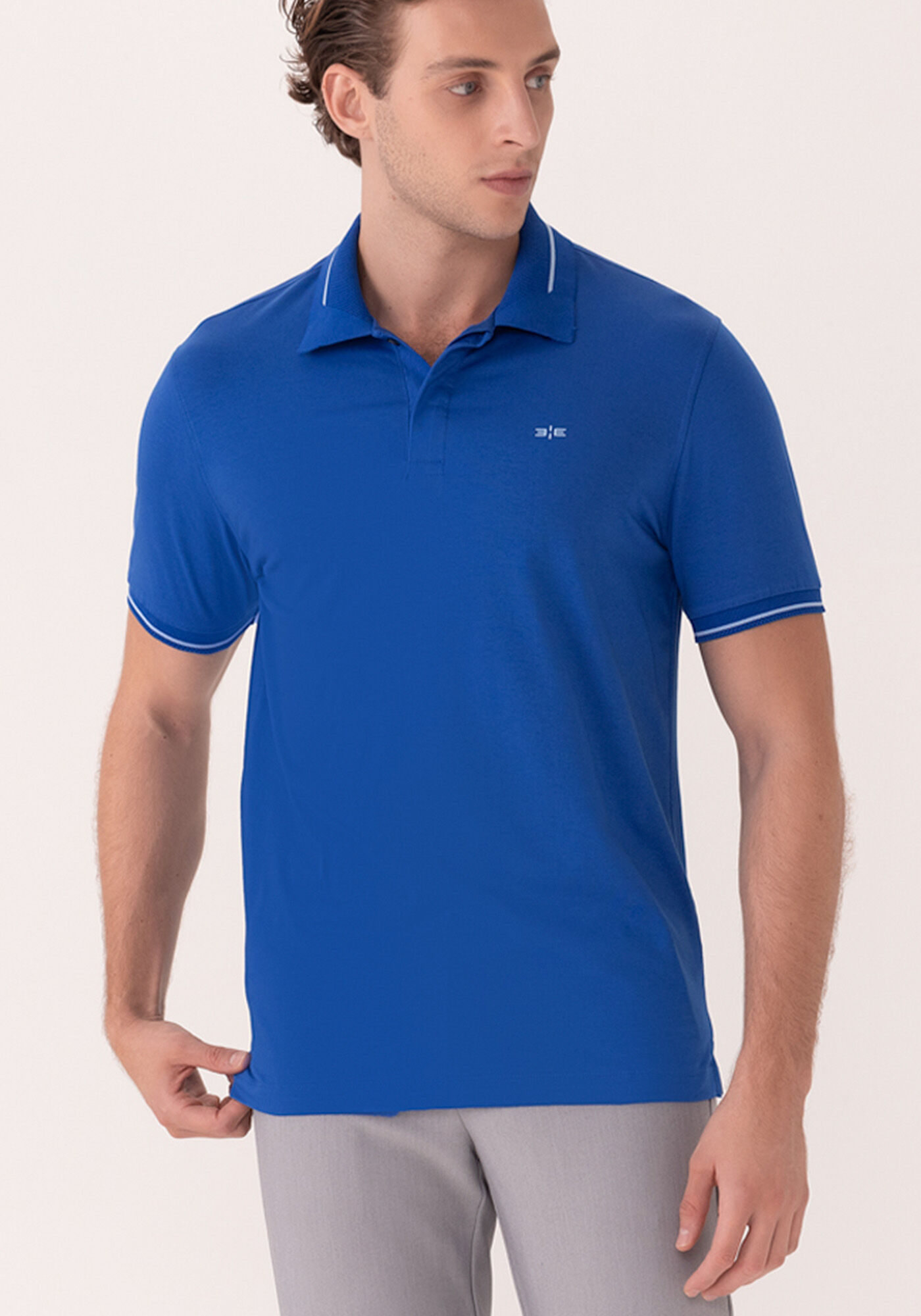 Camisa Com Gola Polo De Mangas Curtas Em Malha De Algod&atilde;o, AZUL SPECTRUM, large.