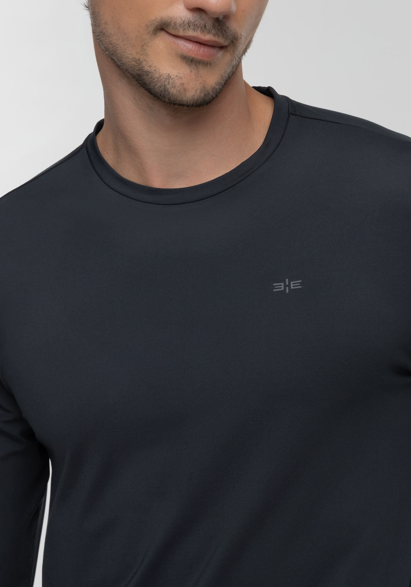 Camiseta De Mangas Longas Em Malha Com Conforto T&eacute;rmico, PRETO REATIVO, large.