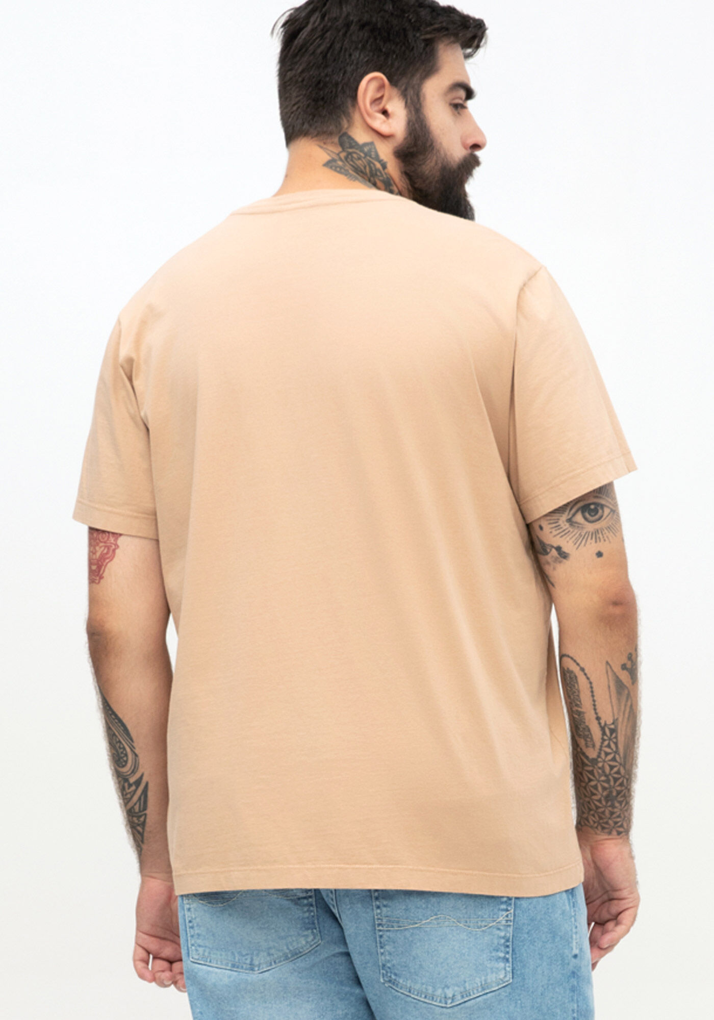 Camiseta Masculina Big & Tall em Malha Estampada, BEGE ZUCCA, large.