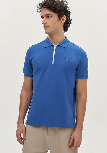 Camisa Polo Masculina em Malha Piquet com Zíper, AZUL OMEGA. Camisa Polo Masculina em Malha Piquet com Zíper, AZUL OMEGA, large.