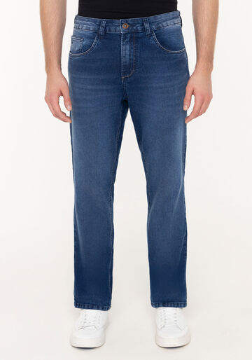 Calça Jeans Reta Masculina Com Elastano E Bolsos, JEANS. Calça Jeans Reta Masculina Com Elastano E Bolsos, JEANS, large.