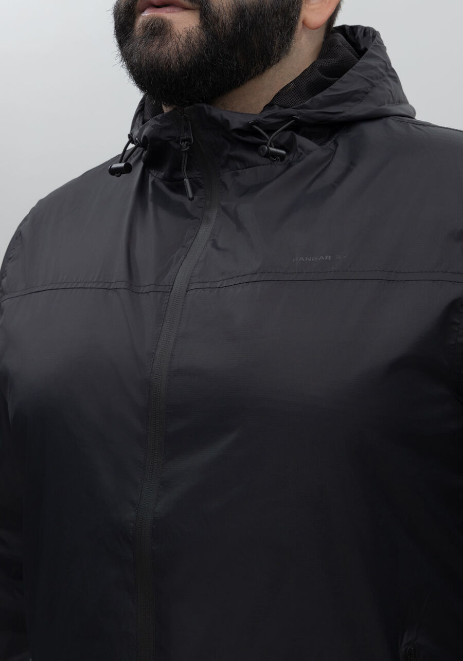 Jaqueta Em Tecido De Poliamida Com Capuz E Zíper Big & Tall, PRETO REATIVO. Jaqueta Em Tecido De Poliamida Com Capuz E Zíper Big & Tall, PRETO REATIVO, large.
