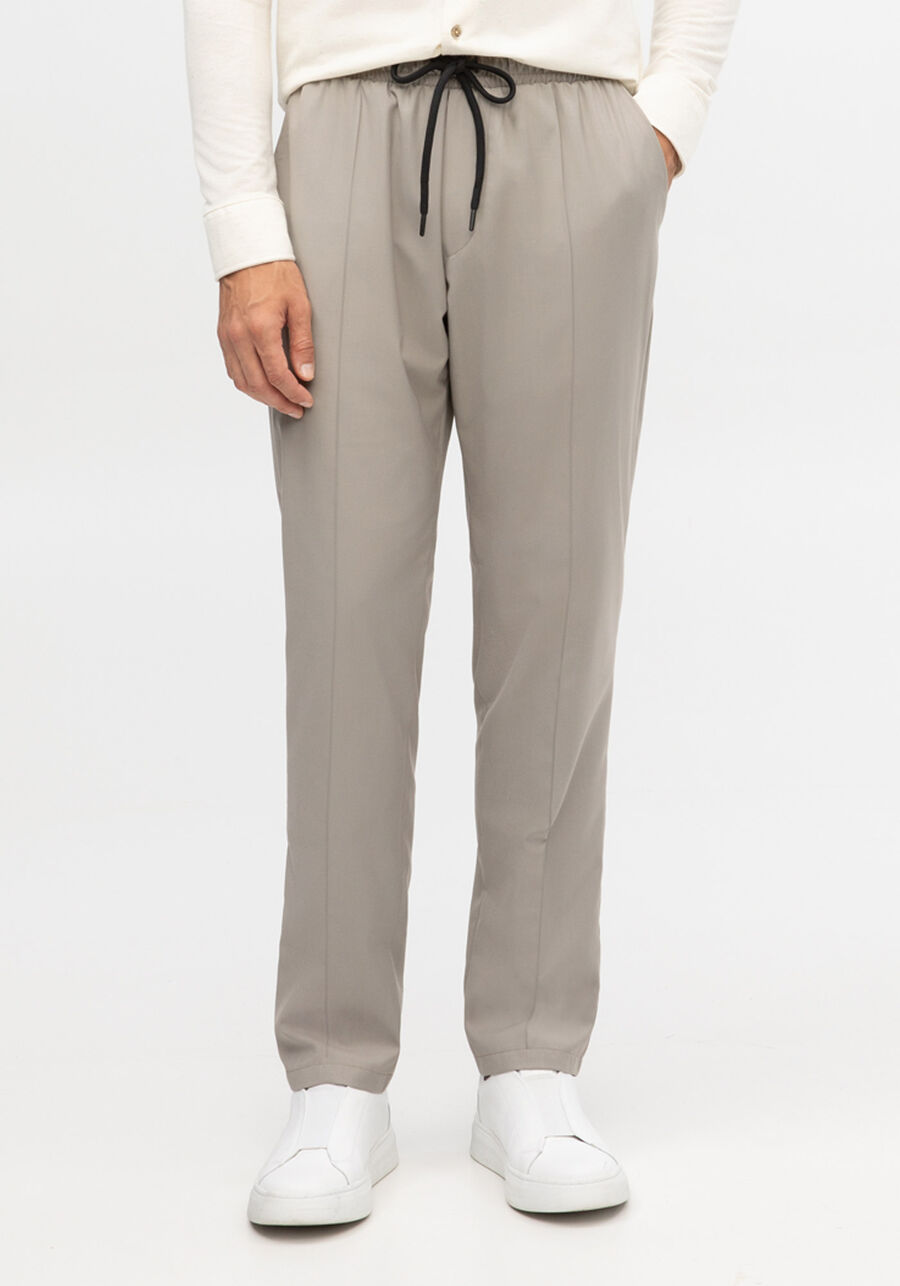 Calça Masculina em Tecido Alfaiataria com Cadarço, BEGE RUSSET. Calça Masculina em Tecido Alfaiataria com Cadarço, BEGE RUSSET, large.