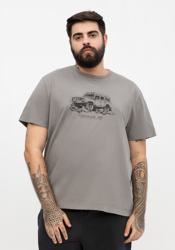 Camiseta Masculina Big & Tall em Malha Estampada, CINZA. Camiseta Masculina Big & Tall em Malha Estampada, CINZA, large.