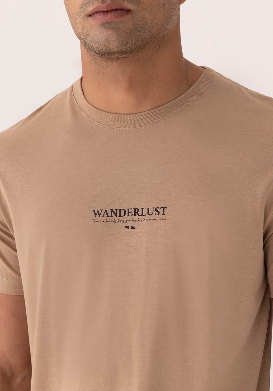 Camiseta De Mangas Curtas Com Estampa Em Malha Tecnológica, BEGE BOSQUE. Camiseta De Mangas Curtas Com Estampa Em Malha Tecnológica, BEGE BOSQUE, large.