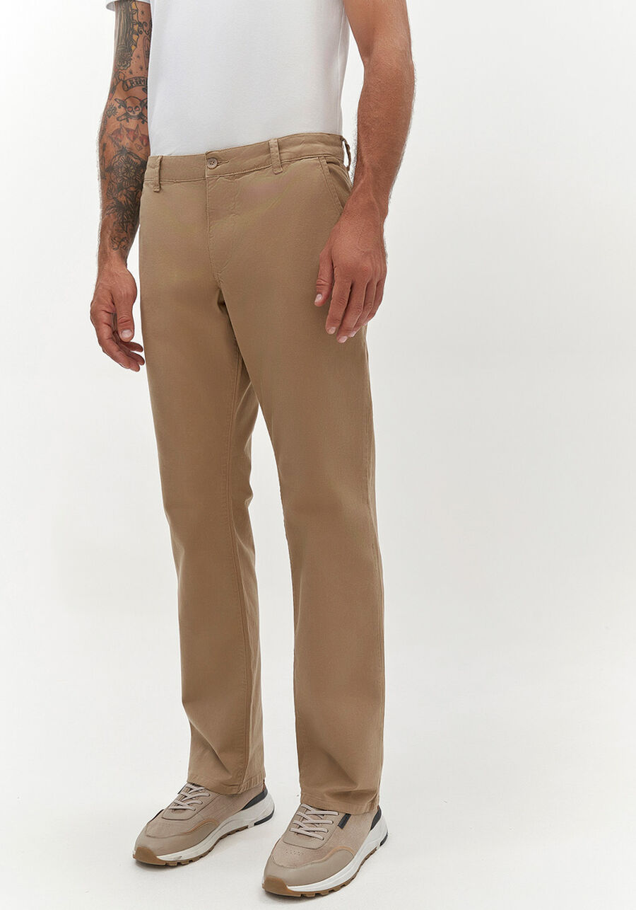 Calça Reta Radial Em Sarja De Alfaiataria Com Elastano, CAQUI RAIZ. Calça Reta Radial Em Sarja De Alfaiataria Com Elastano, CAQUI RAIZ, large.