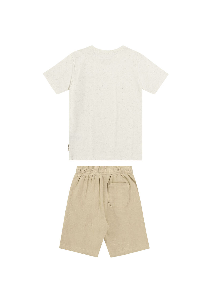 Conjunto Infantil com Camiseta Malha Linho e Bermuda, BRANCO OFF WHITE, large.