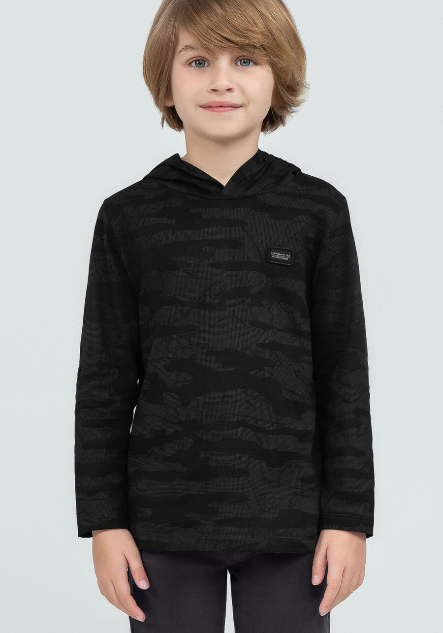 Camiseta Manga Longa com Capuz Tal Pai Tal Filho Infantil, GRID PRETO. Camiseta Manga Longa com Capuz Tal Pai Tal Filho Infantil, GRID PRETO, large.