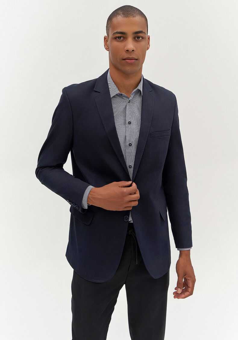 Blazer Social Comfort Em Sarja Com Elastano, MARINHO ACTION, large.