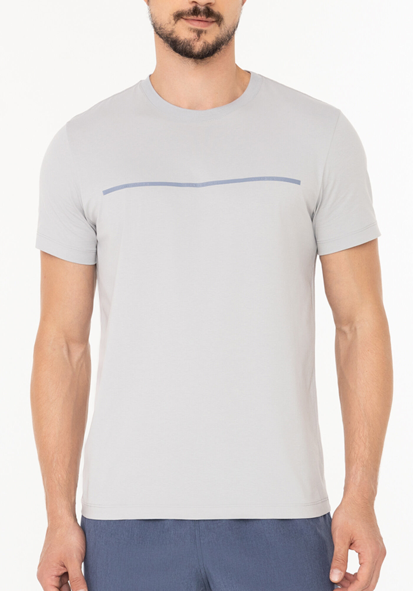 Camiseta De Mangas Curtas Em Malha De Algod&atilde;o E Elastano, CINZA GLISTEN, large.