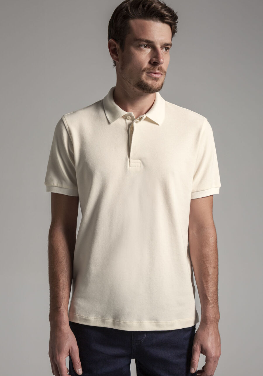 Camisa Polo Masculina em Malha Piquet Pima, BEGE GINGER. Camisa Polo Masculina em Malha Piquet Pima, BEGE GINGER, large.
