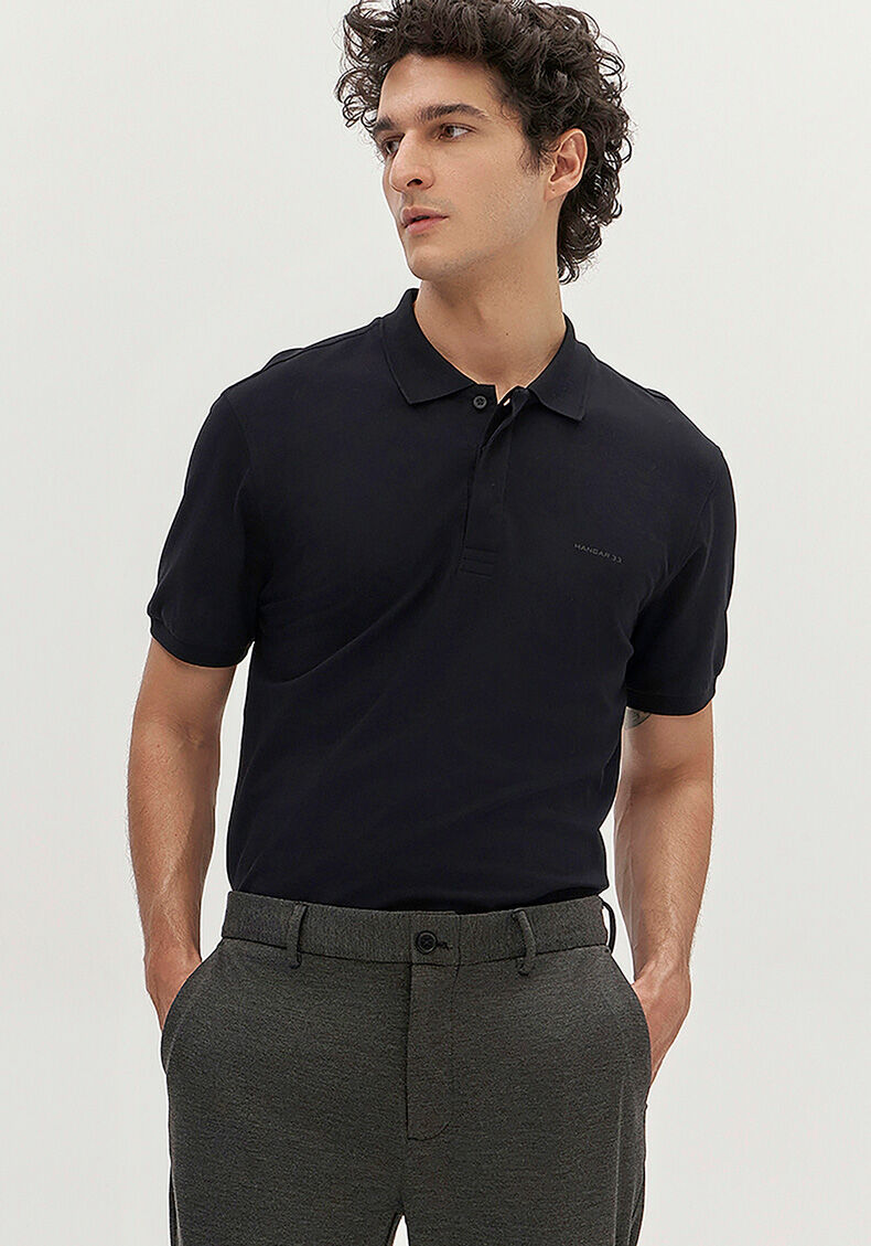 Camisa Polo Masculina em Malha Pima, PRETO REATIVO, large.