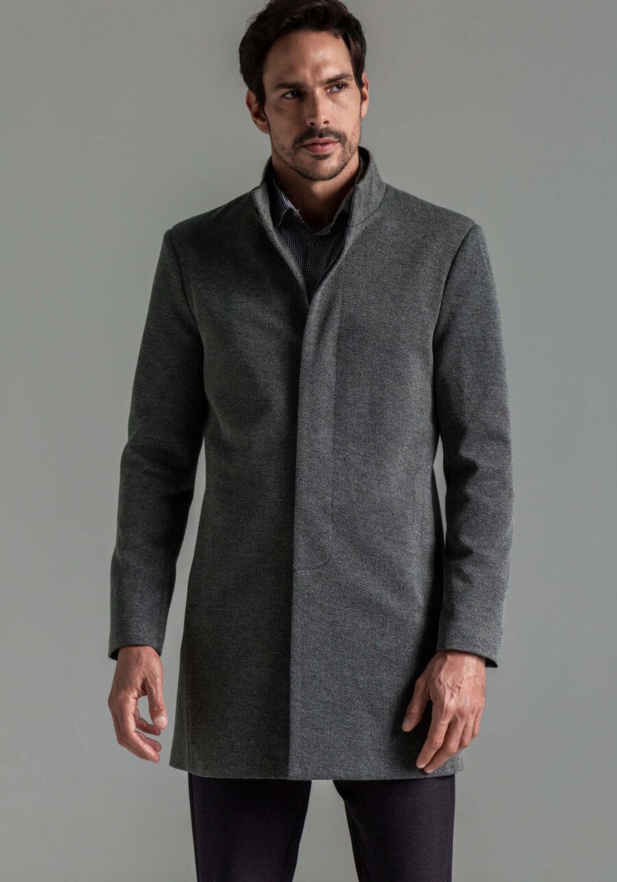 Trench Coat Masculino em Tecido Alfaiataria, CINZA NOTI. Trench Coat Masculino em Tecido Alfaiataria, CINZA NOTI, large.