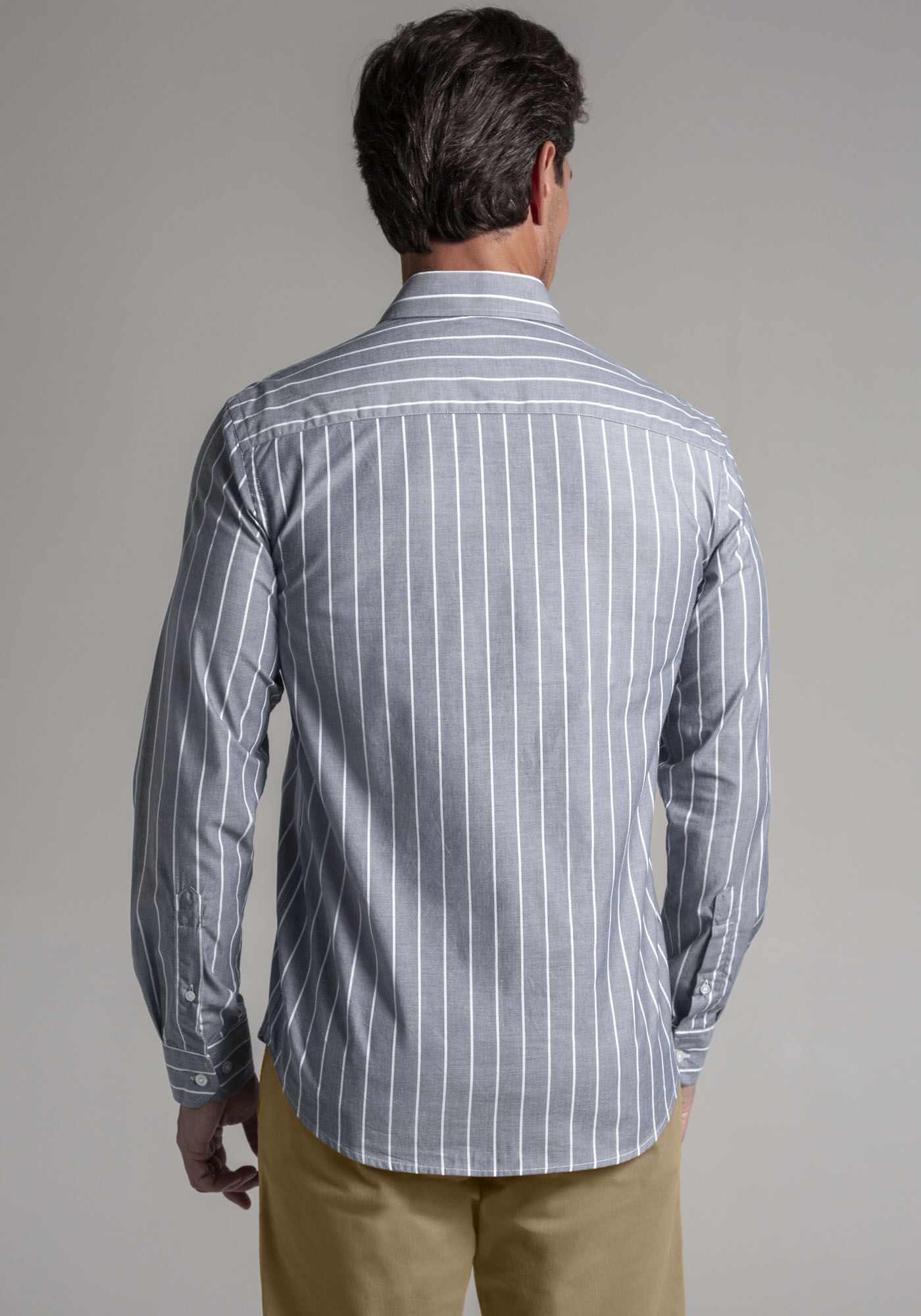 Camisa Masculina Slim Fit em Tricoline Listrada, MARINHO/BRANCO, large.