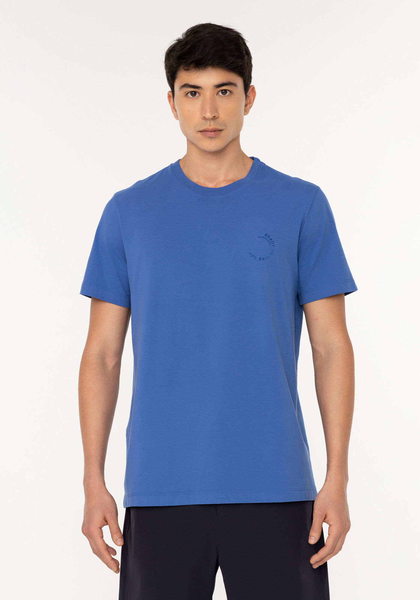 Camiseta De Mangas Curtas Em Malha De Algod&atilde;o Com Estampa, AZUL, large.