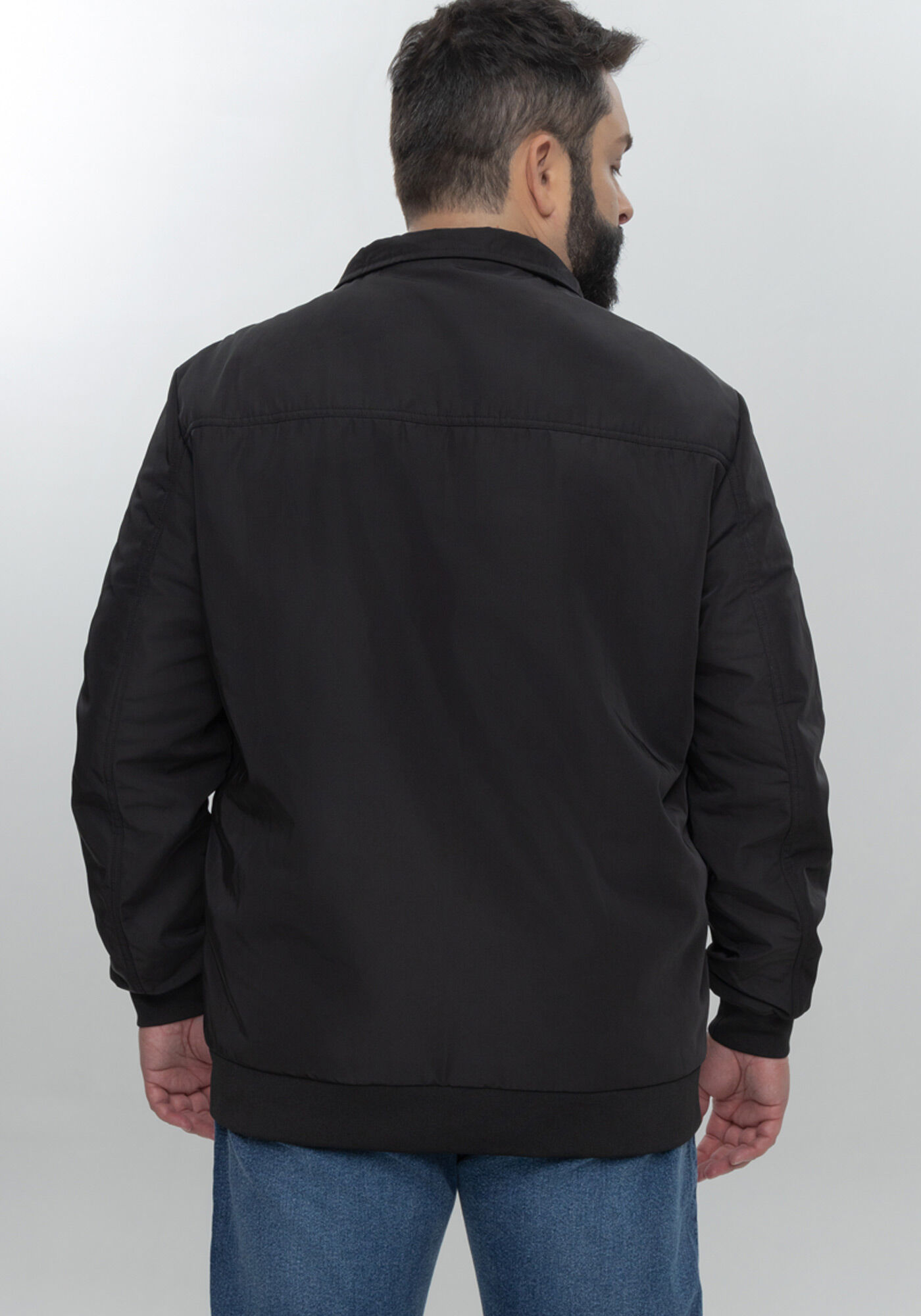 Jaqueta Casual Com Gola Alta E Bolsos Funcionais Big & Tall, PRETO REATIVO, large.