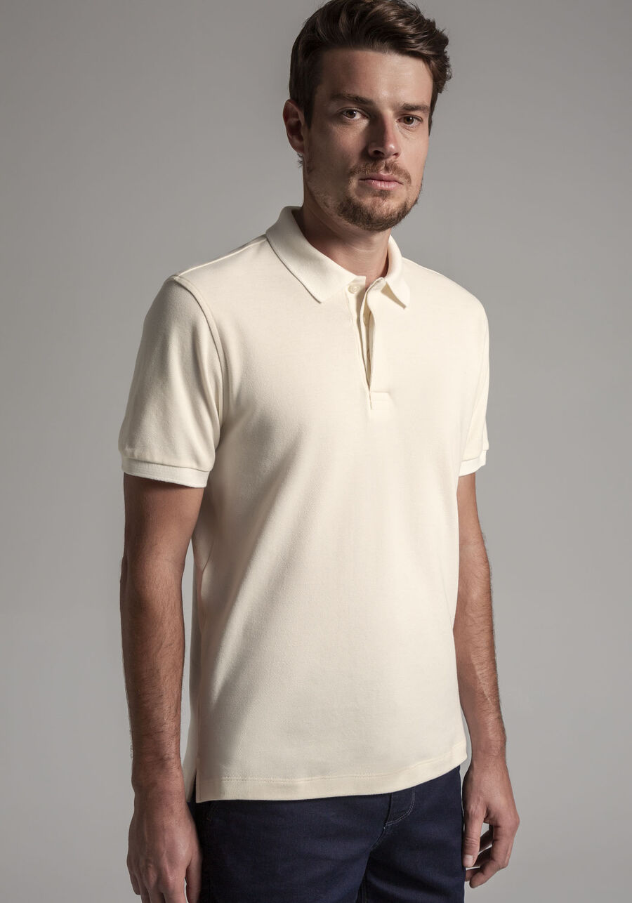 Camisa Polo Masculina em Malha Piquet Pima, BEGE GINGER, large.