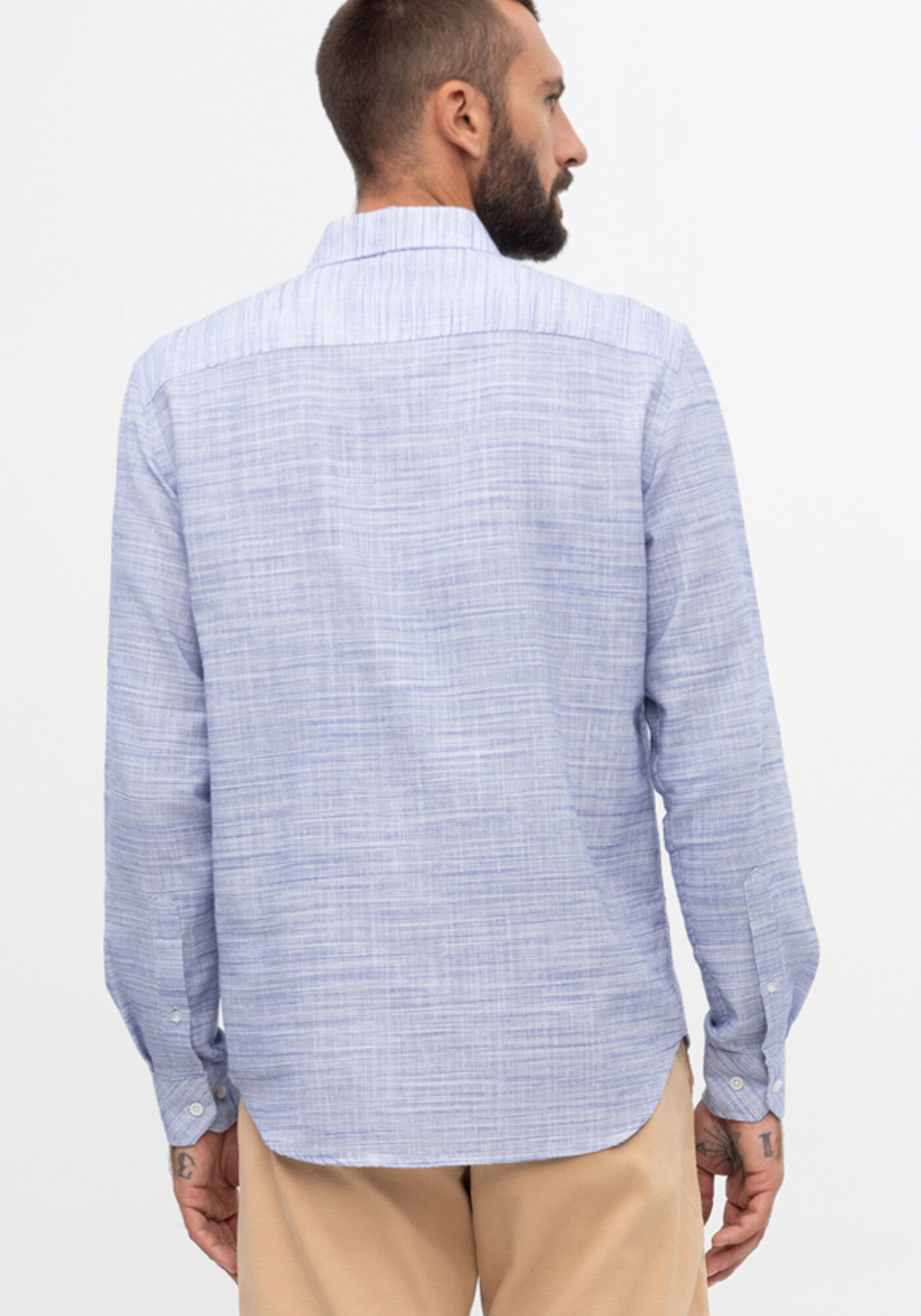 Camisa Masculina Slim Fit em Tecido Flam&ecirc; Org&acirc;nico, AZUL OMEGA, large.