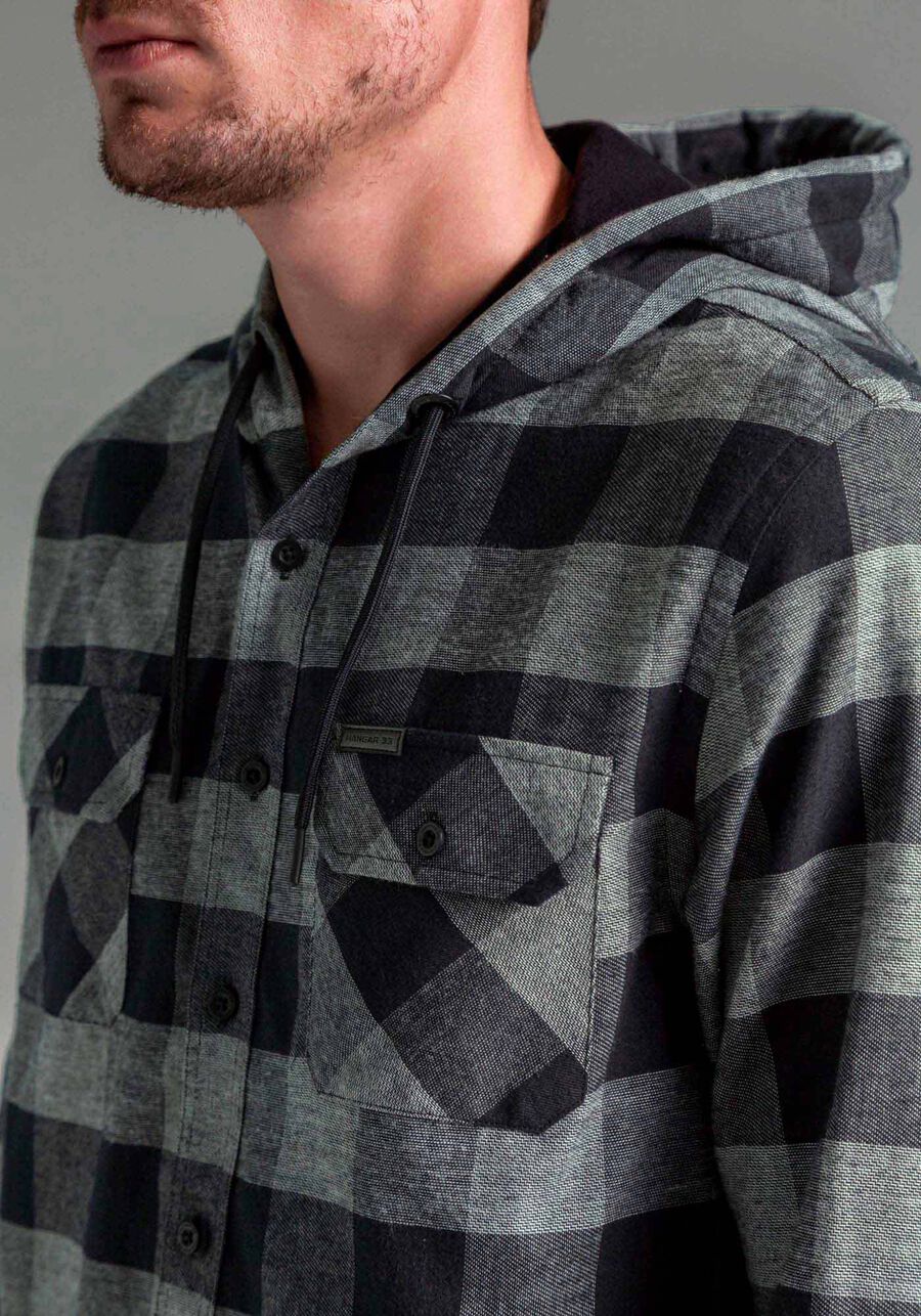 Camisa Masculina Comfort em Flanela com Capuz, CINZA NOTI. Camisa Masculina Comfort em Flanela com Capuz, CINZA NOTI, large.