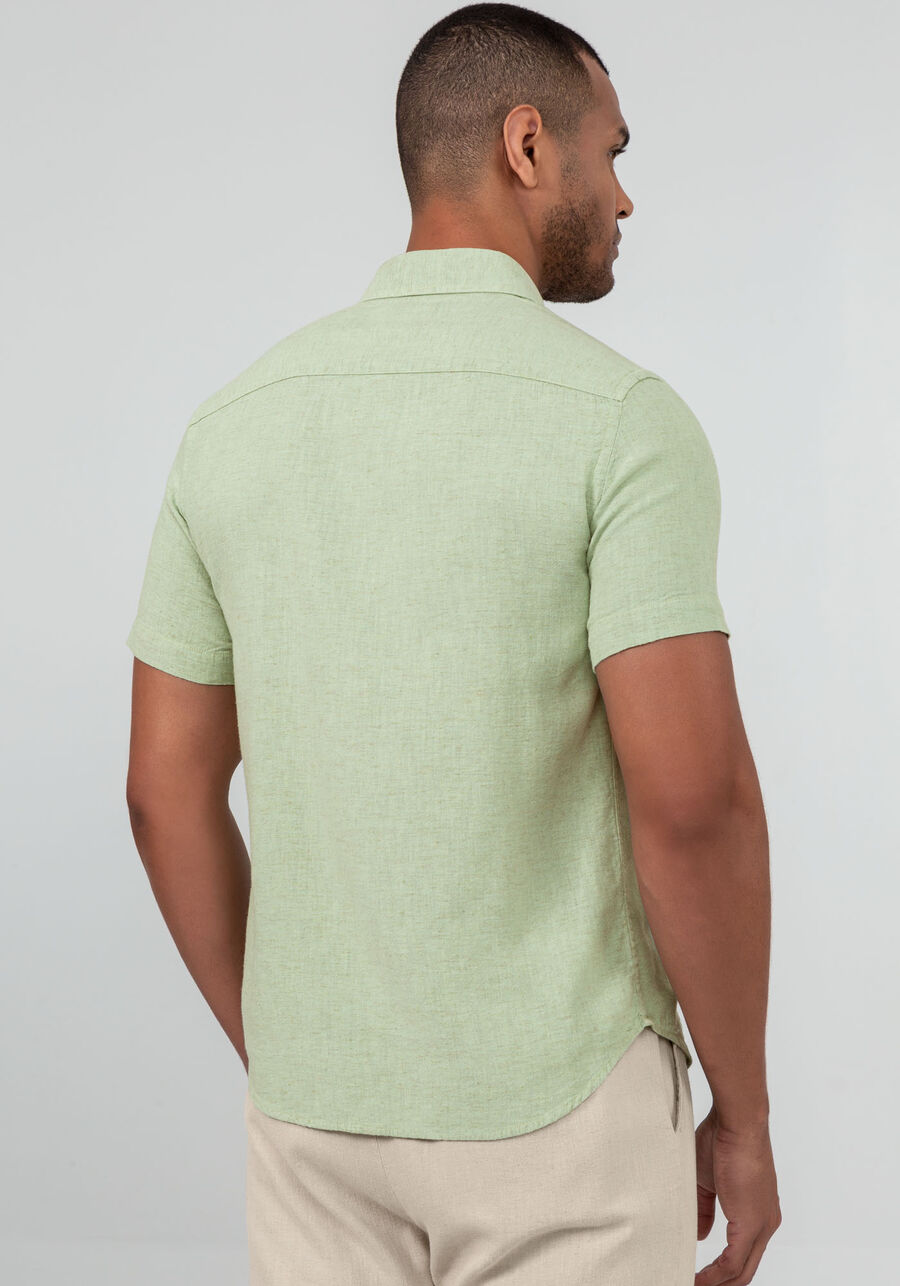 Camisa Manga Curta Masculina em Linho, VERDE ORION. Camisa Manga Curta Masculina em Linho, VERDE ORION, large.