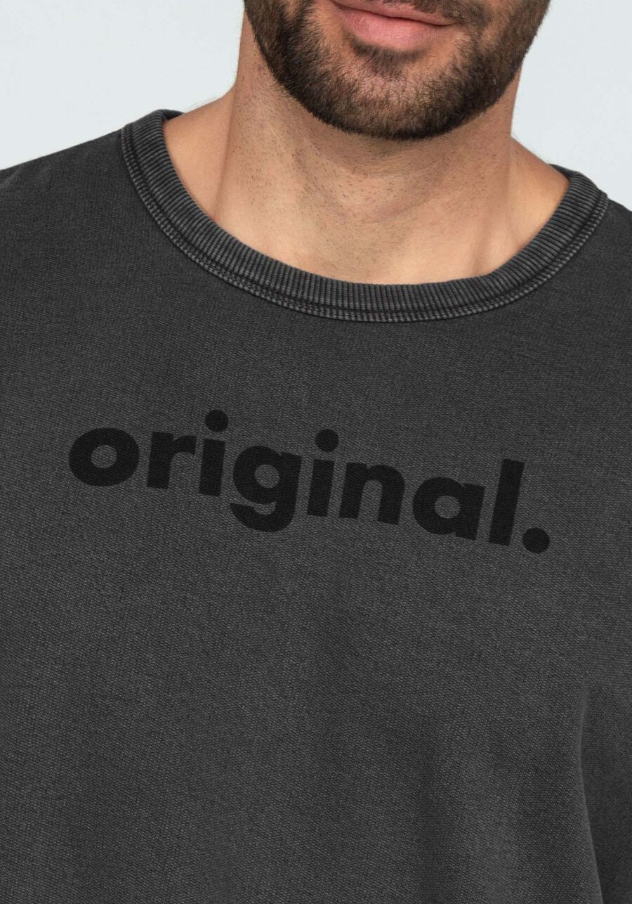 Blusão em Moletom com Estampa Lettering, PRETO REATIVO. Blusão em Moletom com Estampa Lettering, PRETO REATIVO, large.