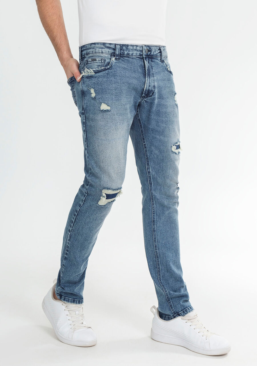 Calça Jeans Skinny Destroyed, JEANS, large.
