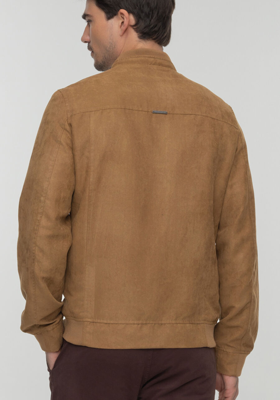 Jaqueta Bomber Masculina Com Punho E Zíper Em Suede, MARROM TILE. Jaqueta Bomber Masculina Com Punho E Zíper Em Suede, MARROM TILE, large.