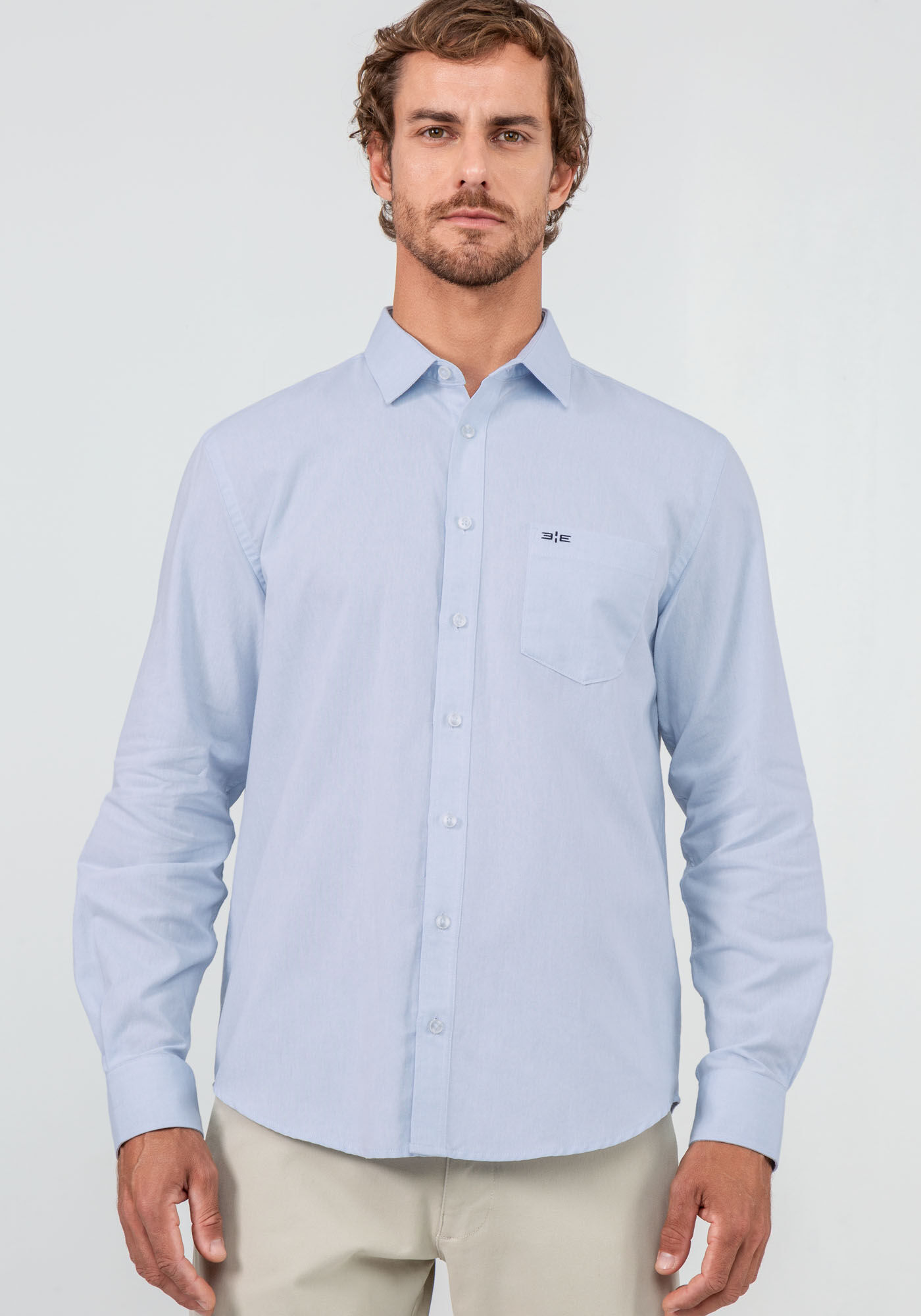 Camisa Masculina Comfort com Bolsos, AZUL CLARO, large.