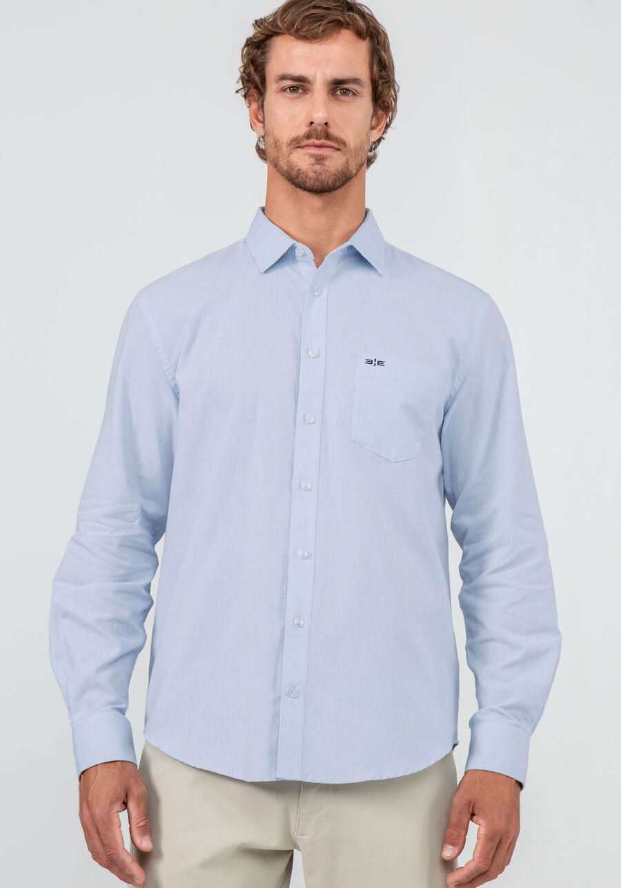 Camisa Masculina Comfort com Bolsos, AZUL CLARO. Camisa Masculina Comfort com Bolsos, AZUL CLARO, large.