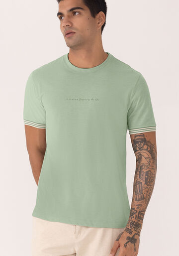 Camiseta De Mangas Curtas Com Retilínea Em Malha Mesclada, VERDE CHIARO. Camiseta De Mangas Curtas Com Retilínea Em Malha Mesclada, VERDE CHIARO, large.