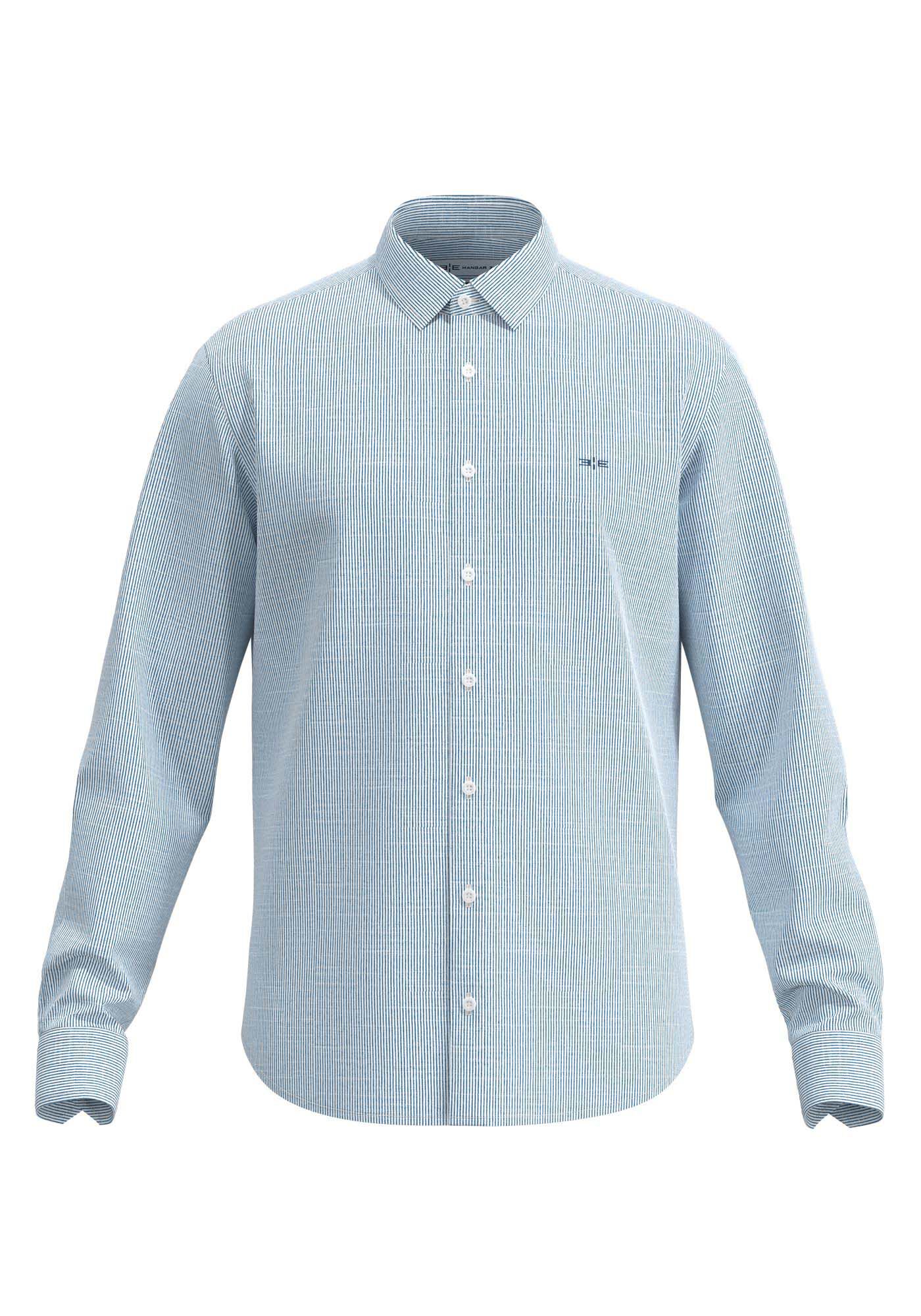 Camisa Listrada De Mangas Longas Slim Fit Com Linho, MARINHO ACTION, large.