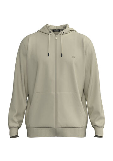 Jaqueta Com Zíper E Capuz Regulável Em Malha Premium, BEGE SYSTEM. Jaqueta Com Zíper E Capuz Regulável Em Malha Premium, BEGE SYSTEM, large.