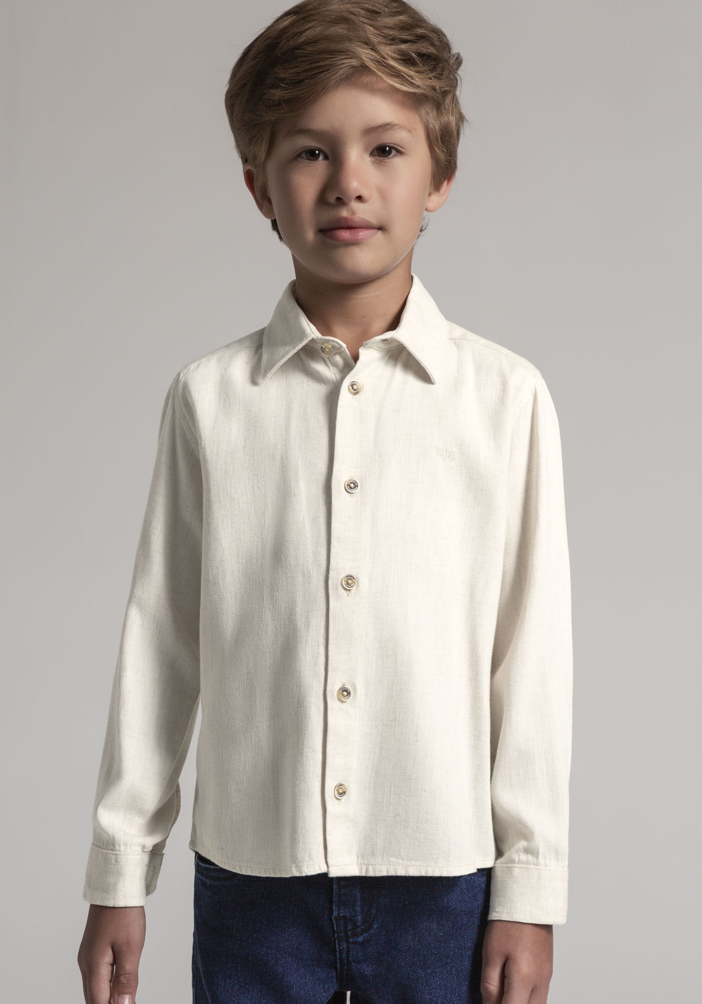 Camisa Infantil em Linho Tal Pai Tal Filho, BRANCO OFF WHITE, large.