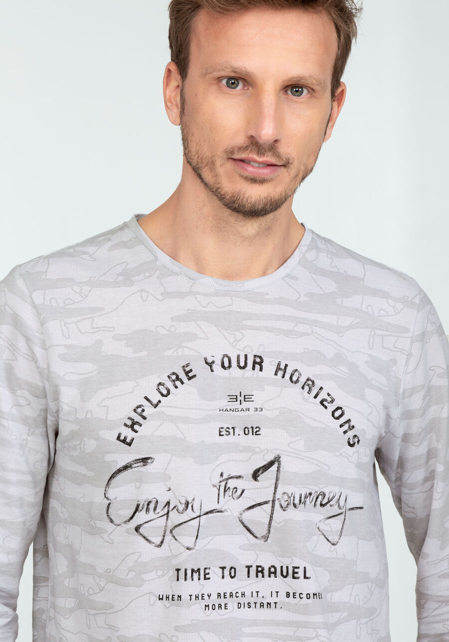 Camiseta Manga Longa Estampada Tal Pai Tal Filho, GRID CINZA. Camiseta Manga Longa Estampada Tal Pai Tal Filho, GRID CINZA, large.